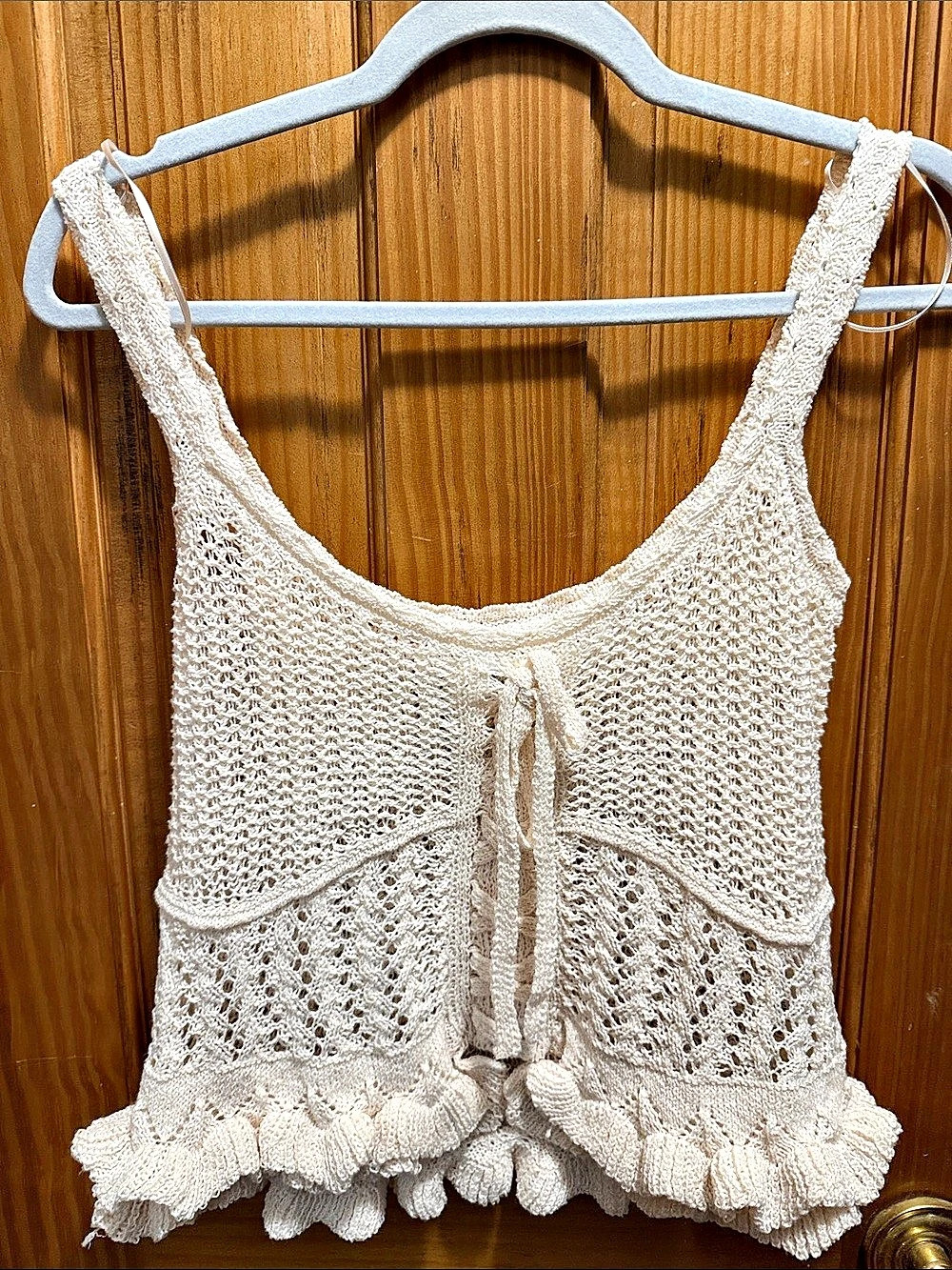 edit by nine Crochet Tie-Front Tank Top in Cream Size Small